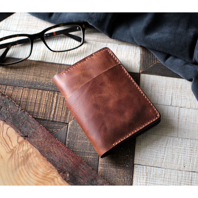 Vertical Bifold Leather Wallet - Laodikya - Tobacco by Roarcraft