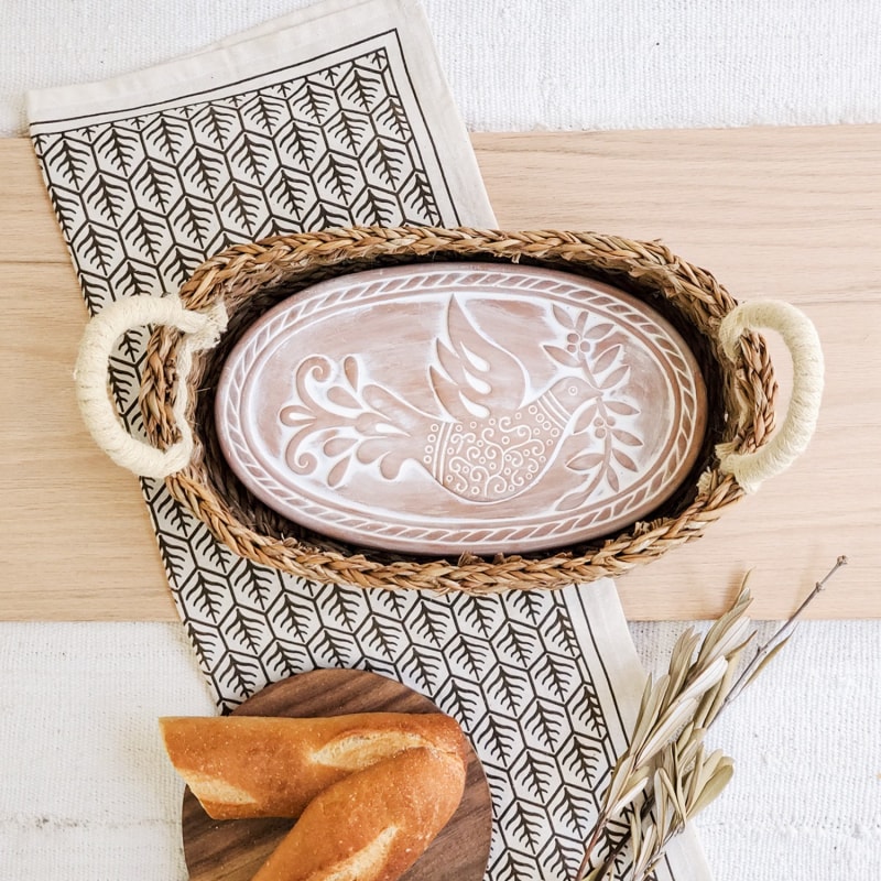 Bread Warmer + Basket with Tea Towel - Bird Round