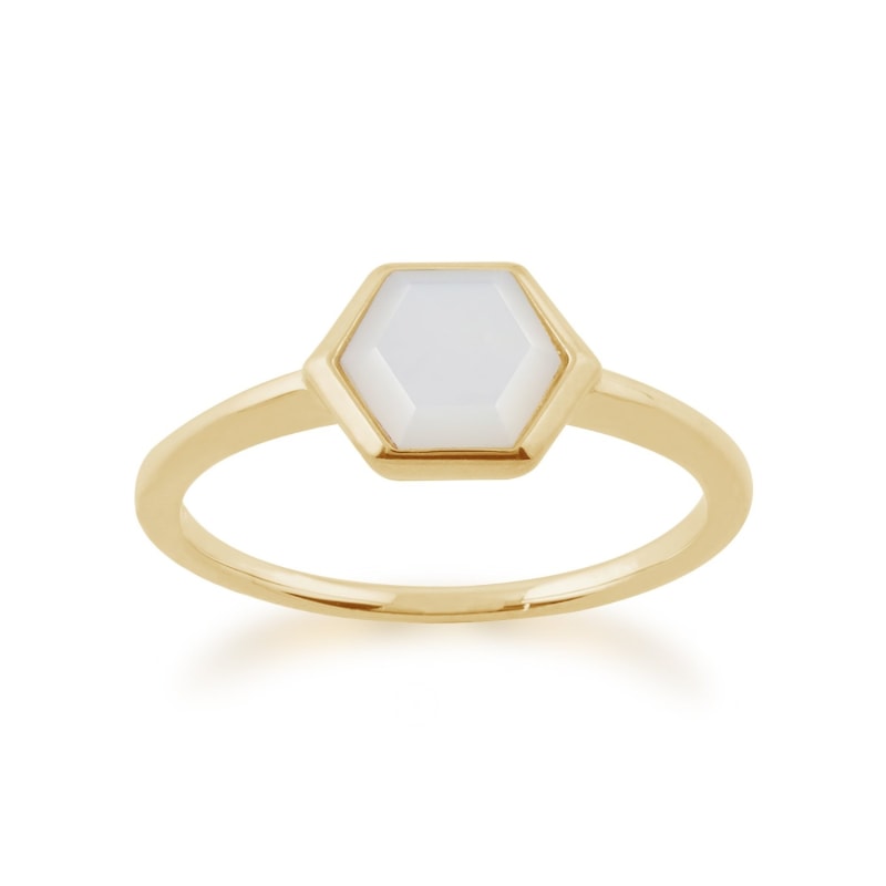 Thumbnail of Mother Of Pearl Hexagon Ring in Gold Plated Silver image