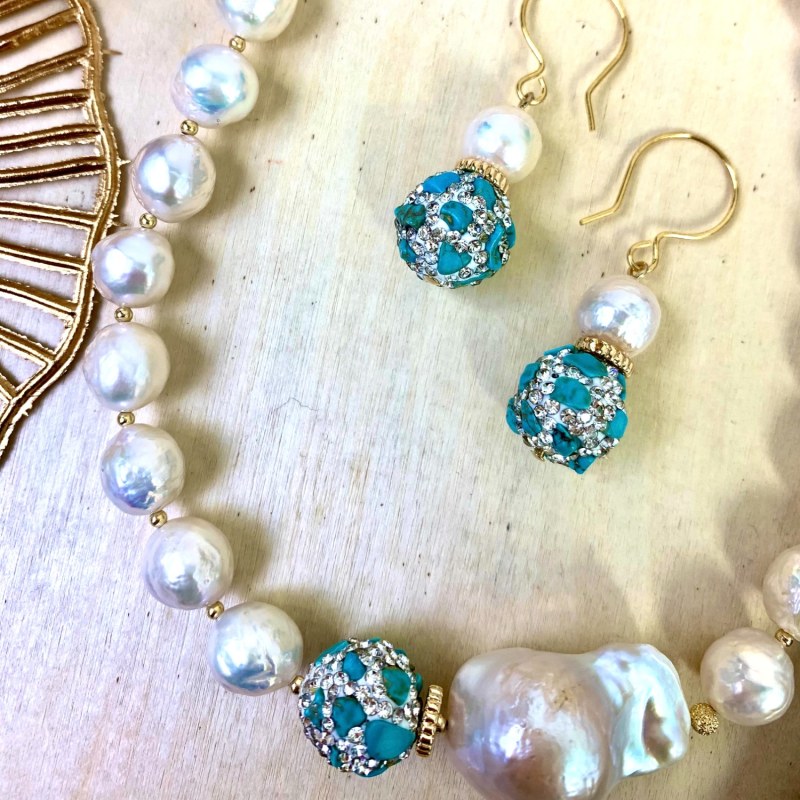 Thumbnail of Freshwater Pearls With Baroque Pearls & Turquoise Short Necklace image