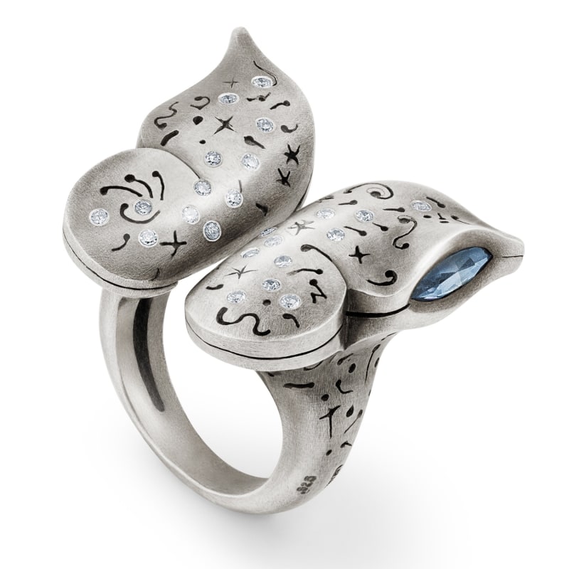 Thumbnail of Butterfly Ring with Diamonds in Sterling Silver image