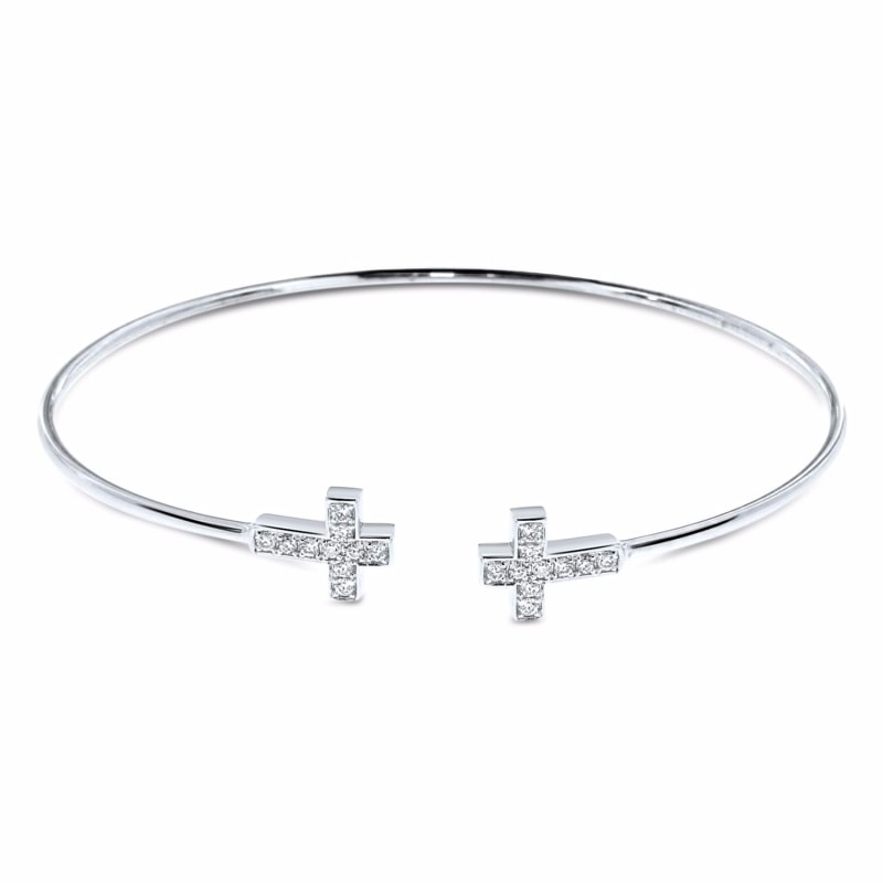 Thumbnail of Diamond Cross Bangle 18K White Gold image