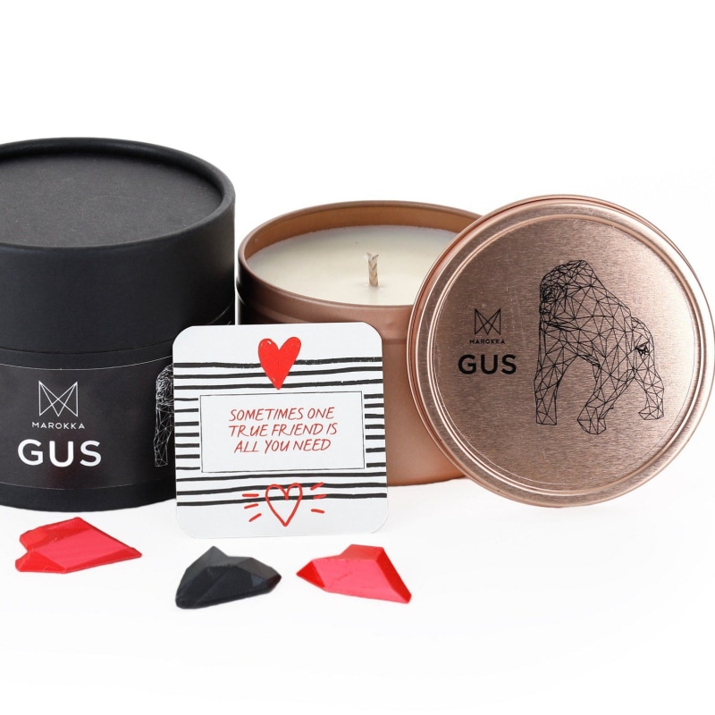 Thumbnail of Handmade Natural Wax Candle - Gorilla Design Large Copper Tin With Geometric Heart & Message image