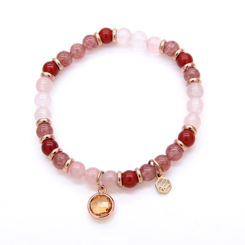 Thumbnail of Rose Quartz Red Chalcedony Strawberry Quartz Beaded Bracelet With Citrine image