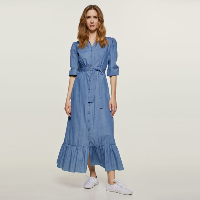 Denim Style Dress With Frill | Conquista | Wolf & Badger