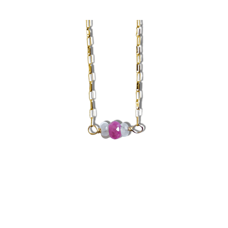 Thumbnail of Pink Sapphire & Gleaming Moonstone Necklace In Gold image