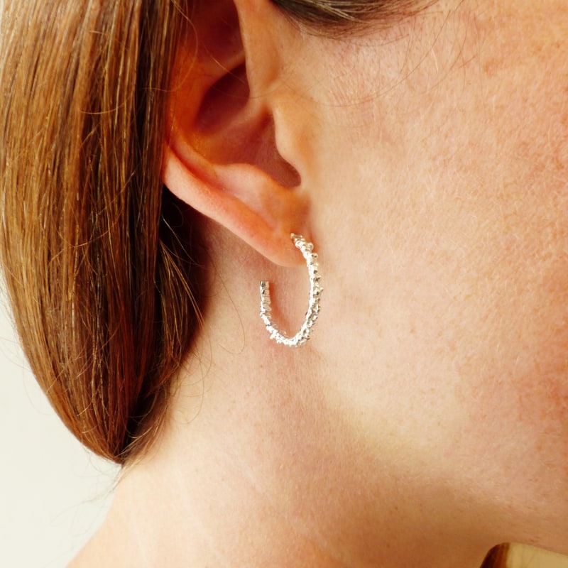 Textured silver hoop earrings shop