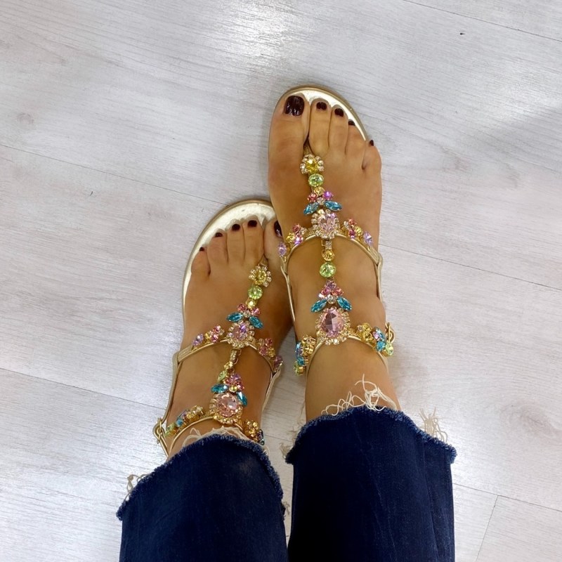 Thumbnail of Lucrezia Flat Sandal With Multicolor Crystals image