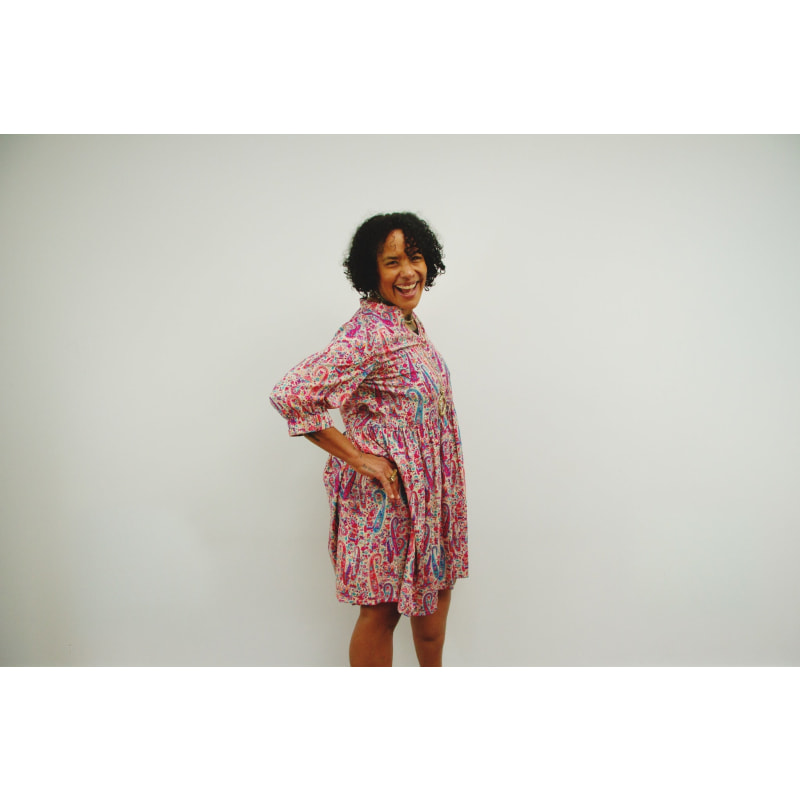 Thumbnail of Sara -Pink Paisley Skater Style Shirt Dress image