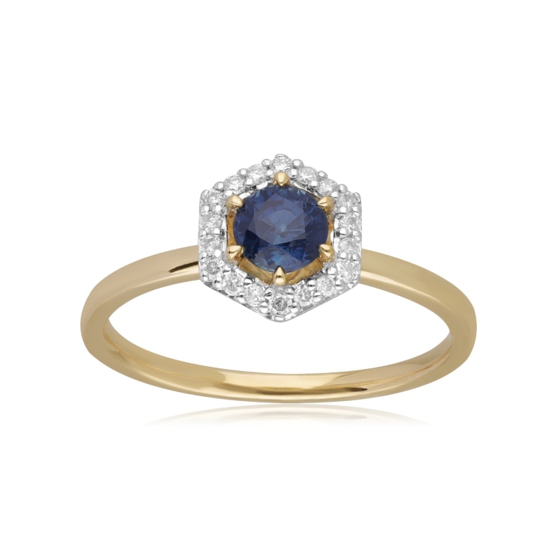 Thumbnail of Sapphire & Diamond Halo Yellow Gold Ring image