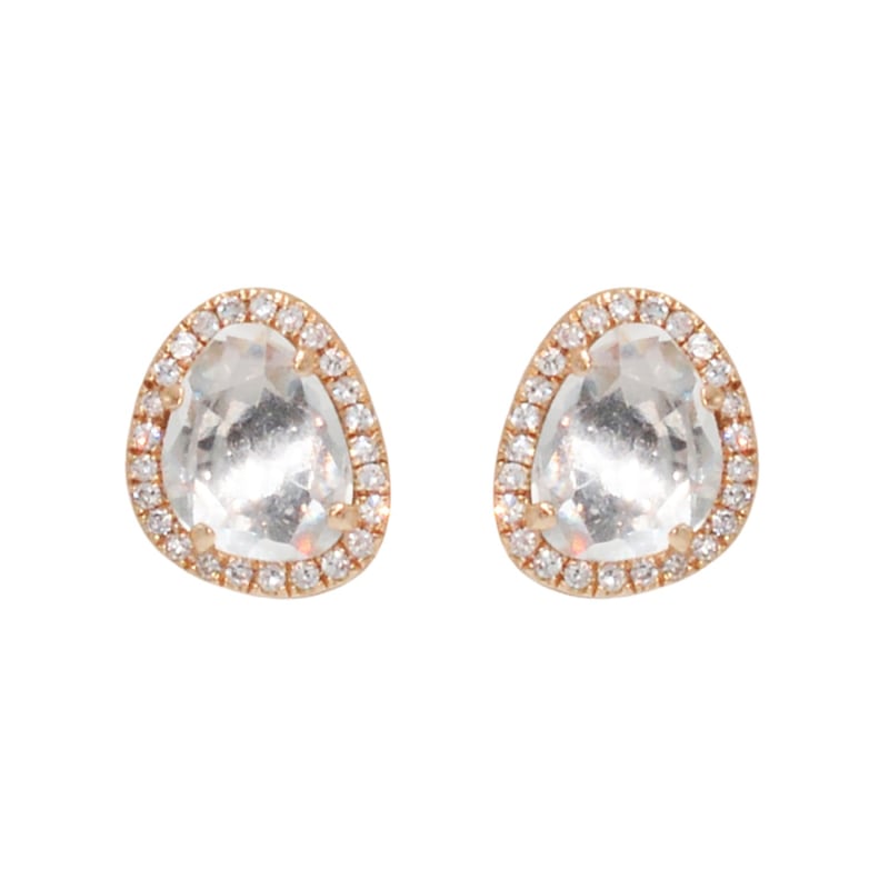 Thumbnail of White Topaz Pebble Studs With Diamonds In Rose Gold image