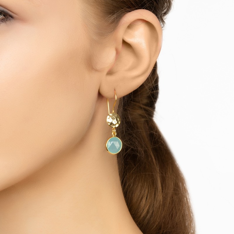 Thumbnail of Circle & Hammer Earrings Gold Aqua Chalcedony image