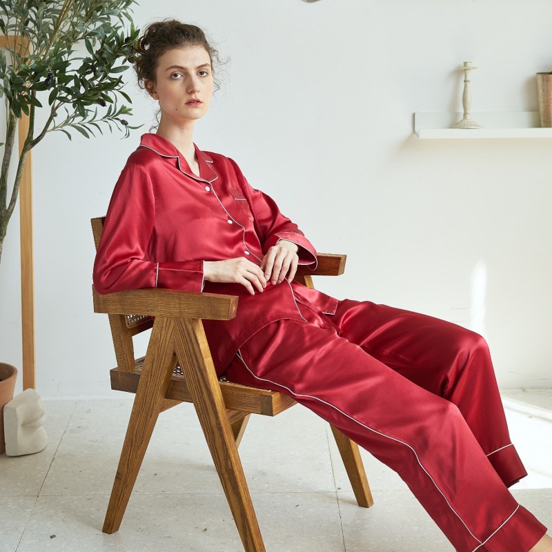 Women'S 3-Piece Classic Silk Pajamas Set - Red, NOT JUST PAJAMA