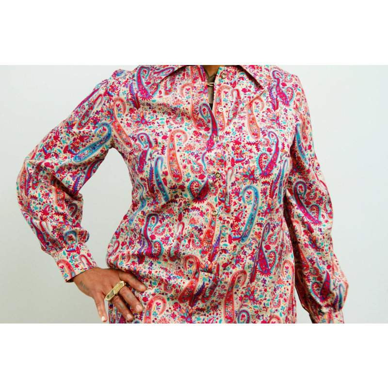 Thumbnail of Elama - Pink Paisley Long Sleeve Shirt Dress image