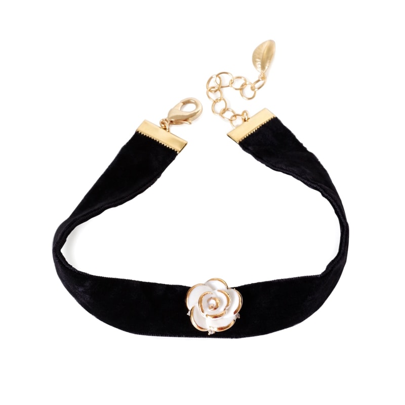 Thumbnail of Golden White Cloud Rose Black Velvet Choker image