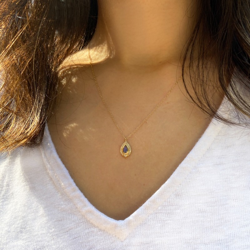 Thumbnail of Mini Labradorite Pear Necklace With Diamonds image