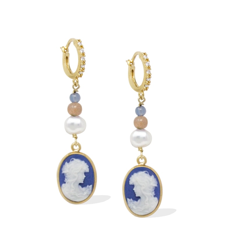 Thumbnail of Little Lovelies Gold-Plated Blue Cameo Earrings image