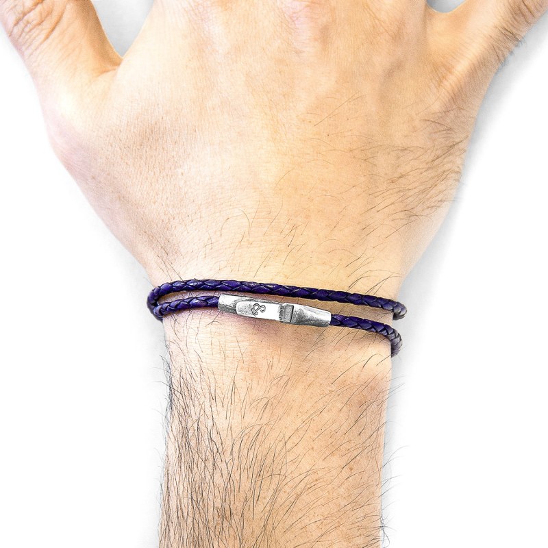 Thumbnail of Grape Purple Liverpool Silver & Braided Leather Bracelet image