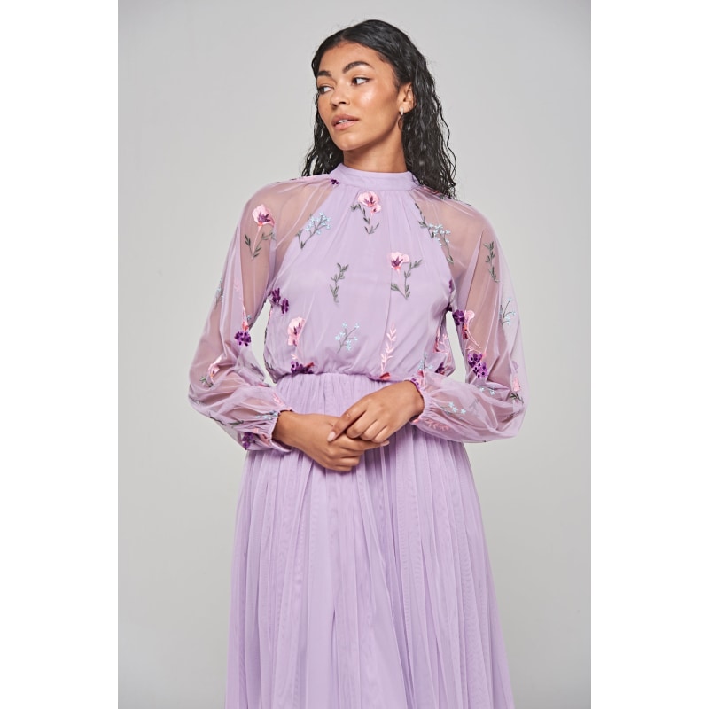 Thumbnail of Jacinta Floral Embroidered Skater Dress -  Lilac image