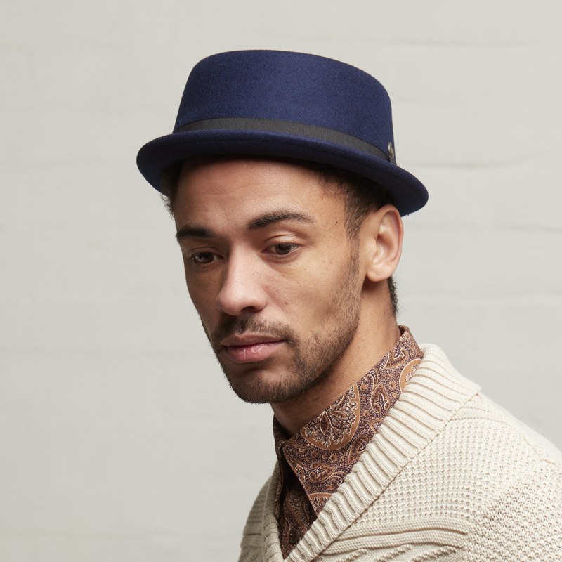 Jack Blue Felt Skimpy Brim Short Brim Rude Boy Mod Style Porkpie Hat Dasmarca Hats Wolf Badger