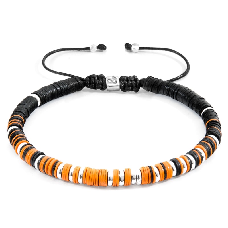 Thumbnail of Orange Kariba Silver & Vinyl Disc Macrame Bracelet image