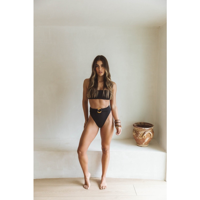 Black ribbed high waisted bikini top
