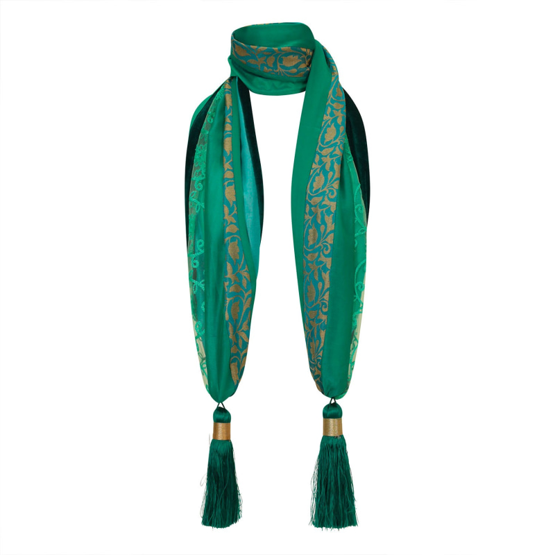 Thumbnail of Silk Mix Tassel Scarf - Jade Green image