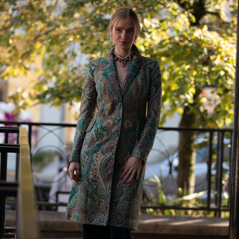 Green fitted coat best sale