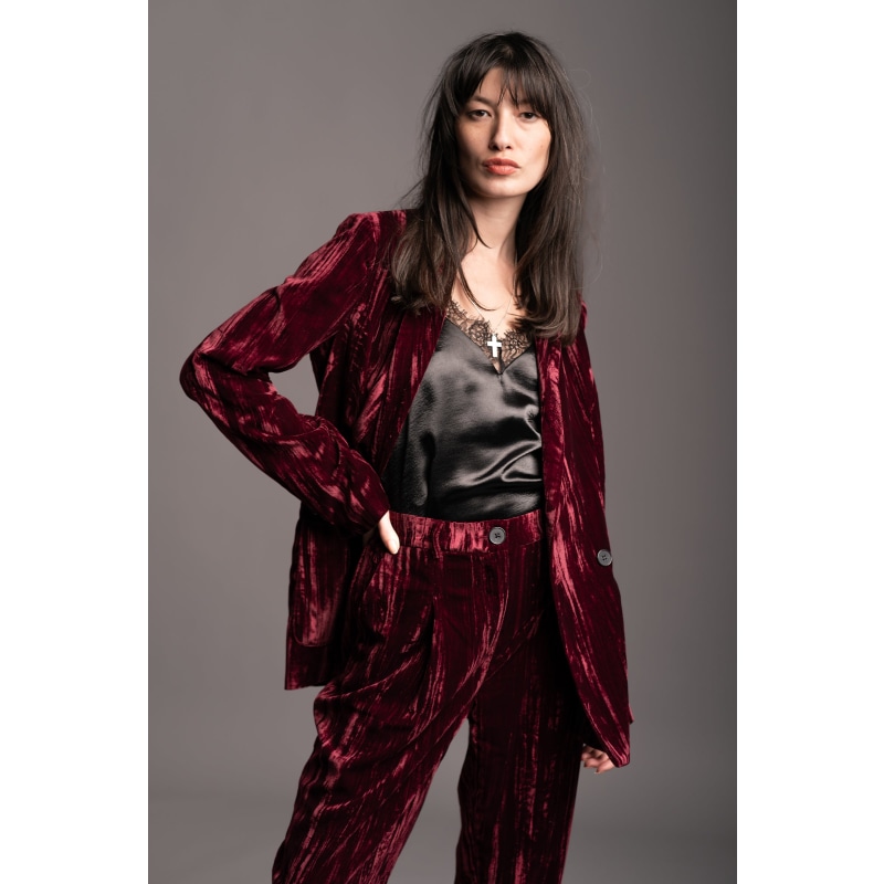 Wine velvet blazer womens cheap