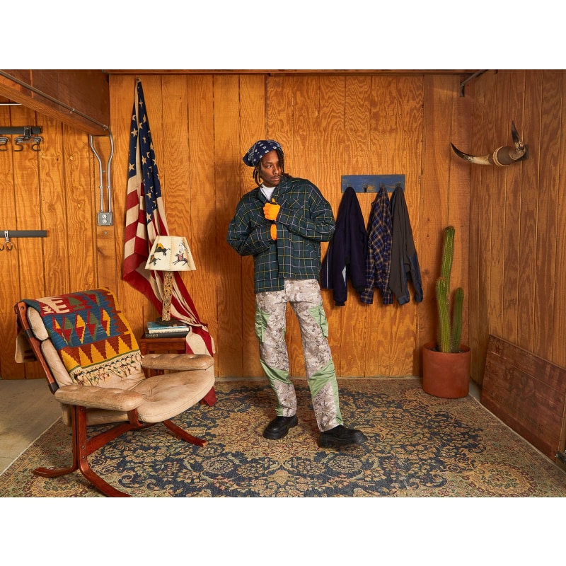 Japanese Plaid Puffer Jacket Forest Green Pine Los Angeles