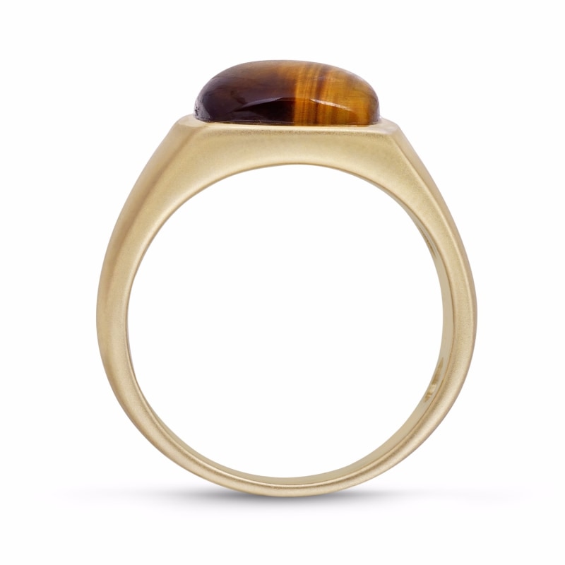 Thumbnail of Chatoyant Red Tiger Eye Quartz Stone Signet Ring In 14K Yellow Gold Plated Sterling Silver image