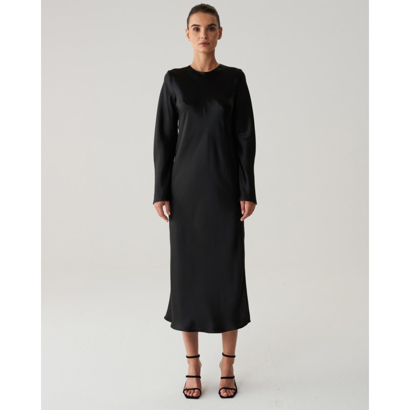 Silk Long-Sleeved Midi Dress – Alicia ...