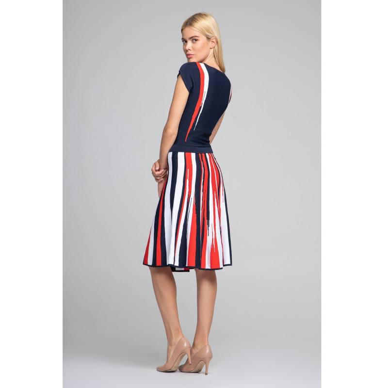 Thumbnail of Iris striped knitted fit and flare dress in navy and red image