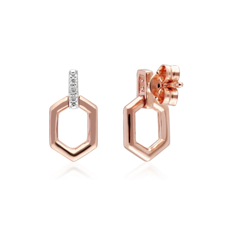 Thumbnail of Diamond Pavé Hex Bar Drop Earrings In 9Ct Rose Gold image