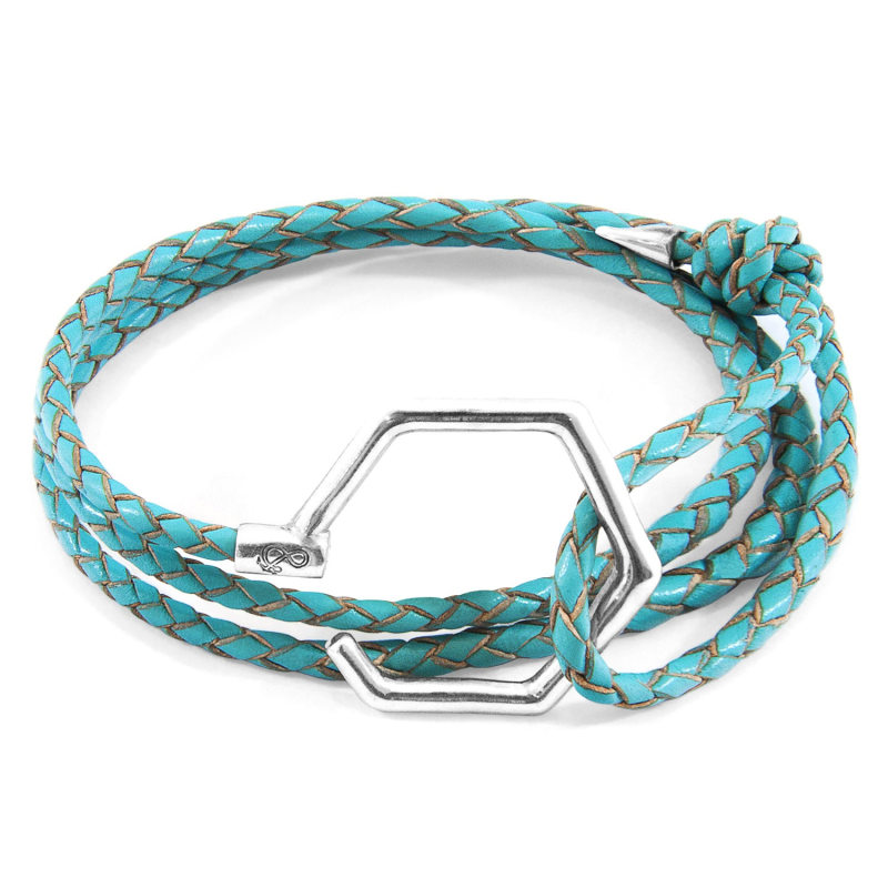 Thumbnail of Turquoise Blue Storey Silver & Braided Leather Bracelet image