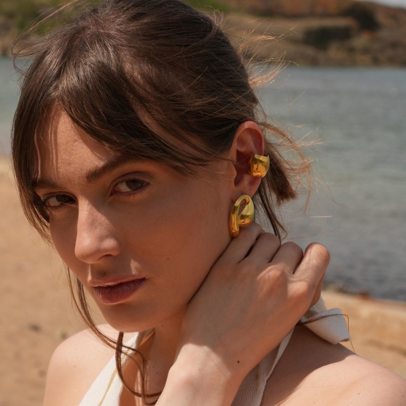 Jeni Big Ear Cuff Earrings Gold LINYA JEWELLERY Wolf Badger