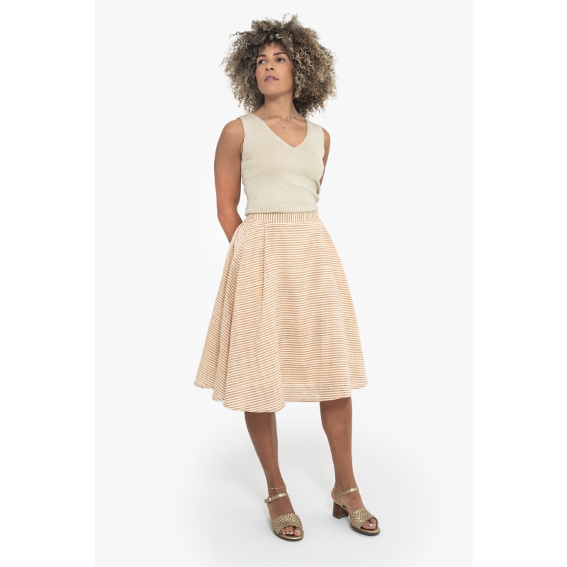 Thumbnail of Jenna Striped Knee-Length Full Skirt Terracotta image