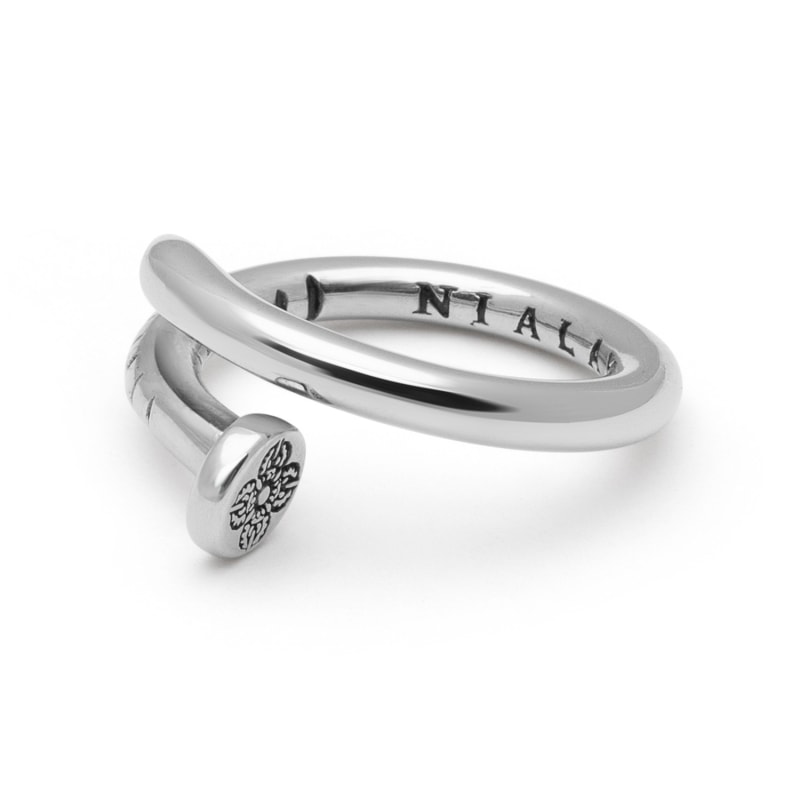 Men's Nail Ring With Dorje Engraving & Silver Finish | Nialaya