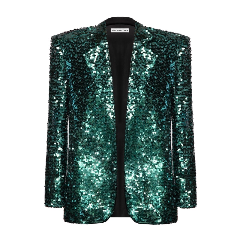 Jesse Oversized Sequin Blazer In Cat Eye Green by Lily Phellera
