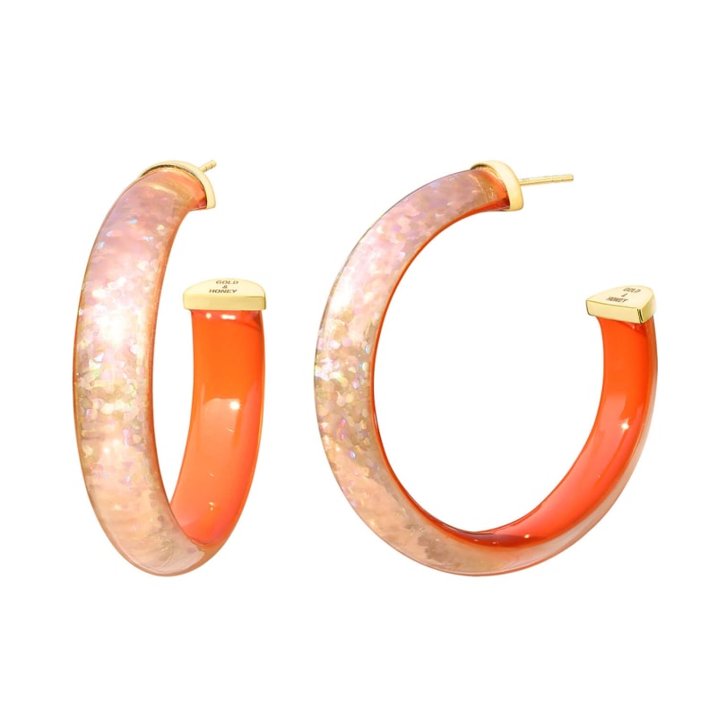 Thumbnail of Rainbow Glitter Lucite Hoops - Yellow & Orange image