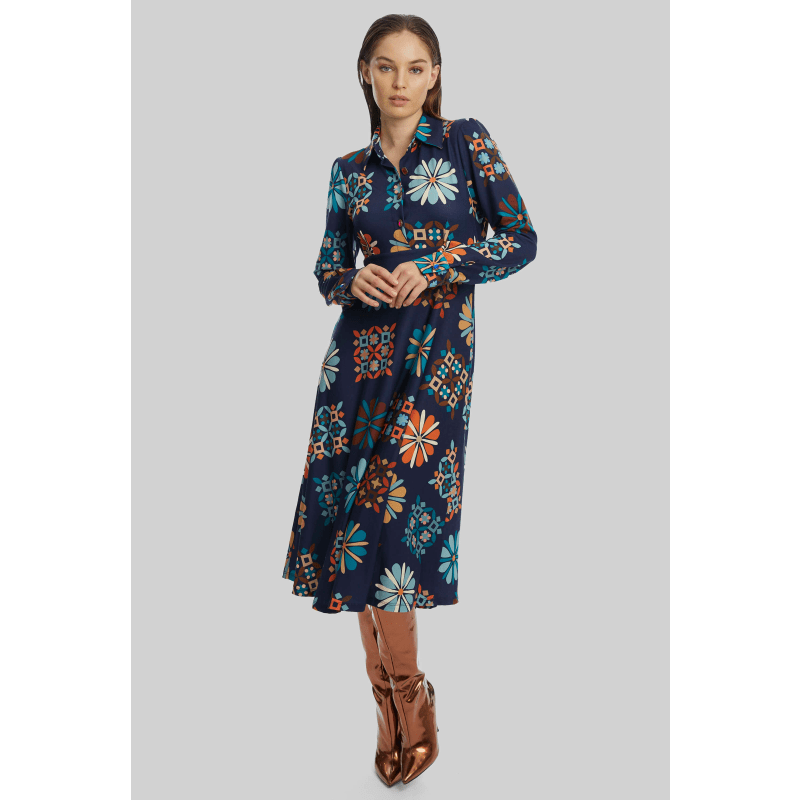 Thumbnail of Jewelled Button Print Midi Dress Navy image