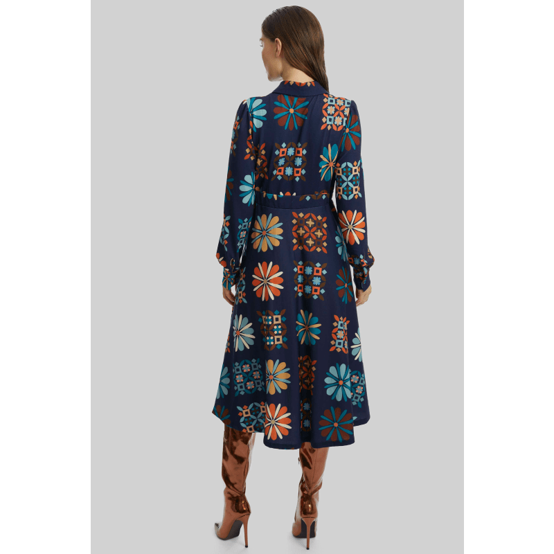 Thumbnail of Jewelled Button Print Midi Dress Navy image