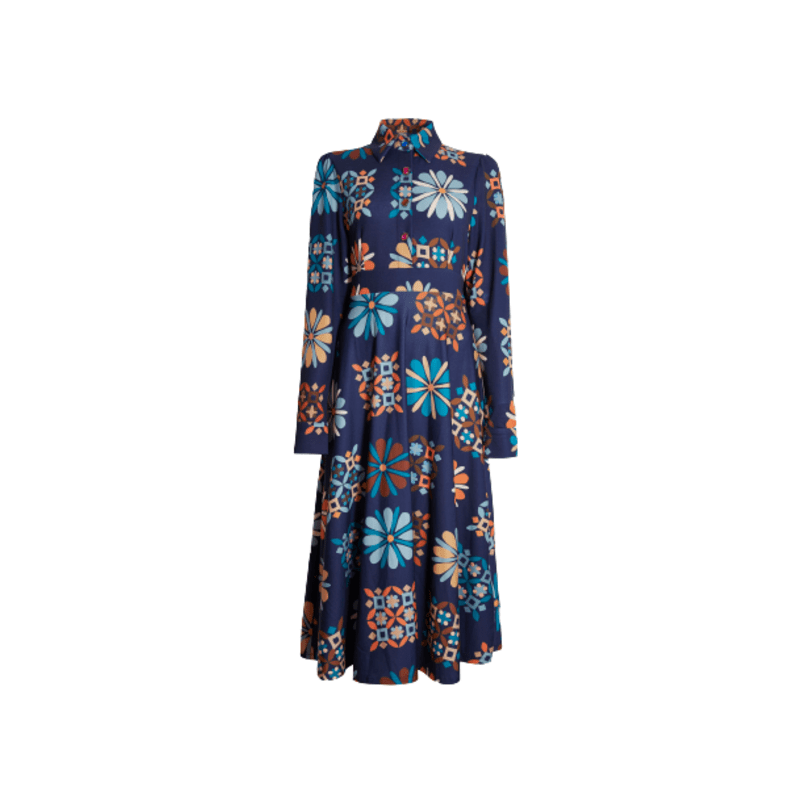 Thumbnail of Jewelled Button Print Midi Dress Navy image