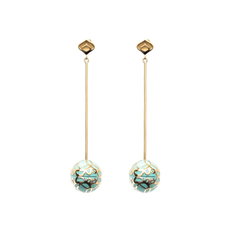 Thumbnail of Signature Gold Sphere Turquoise Resin Long Earrings image