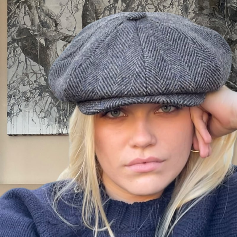 Finchs Gypsy Oversized Bakerboy Hat In Harris Tweed Mister Miller Master Hatter Wolf Badger