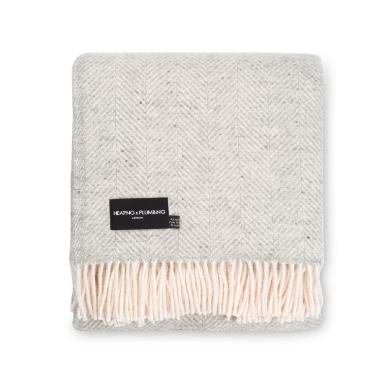 Thumbnail of Traditional Herringbone Pure New Wool Blanket - Light Grey image