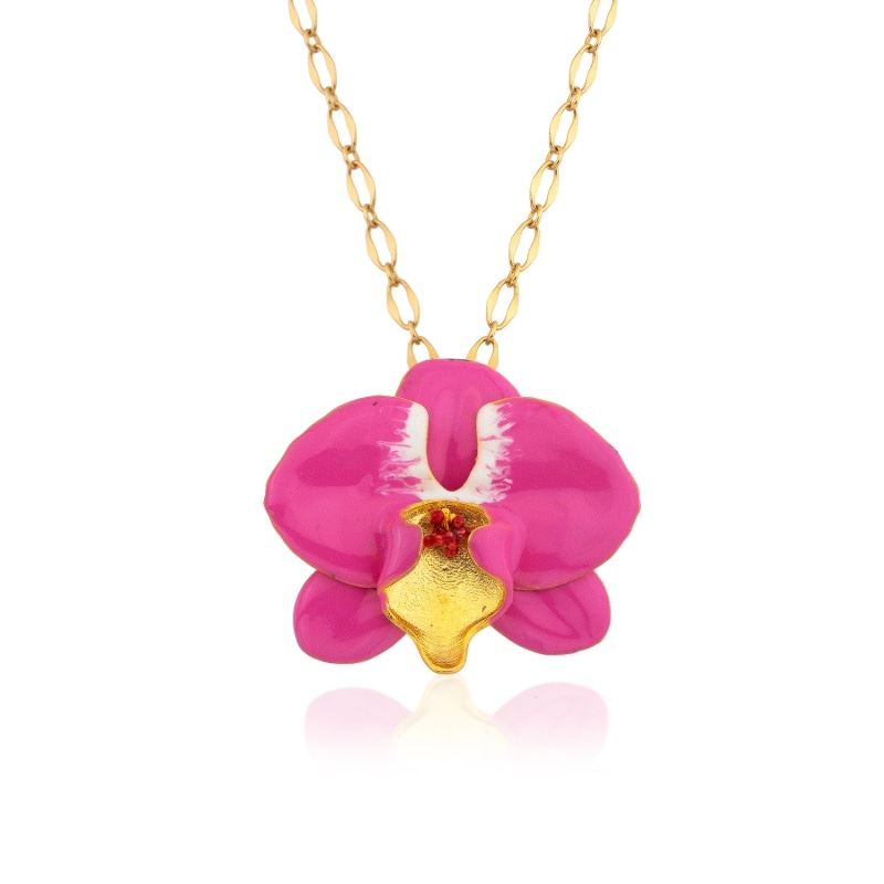 Fuchsia Pink White Orchid Flower Necklace by Milou Jewelry