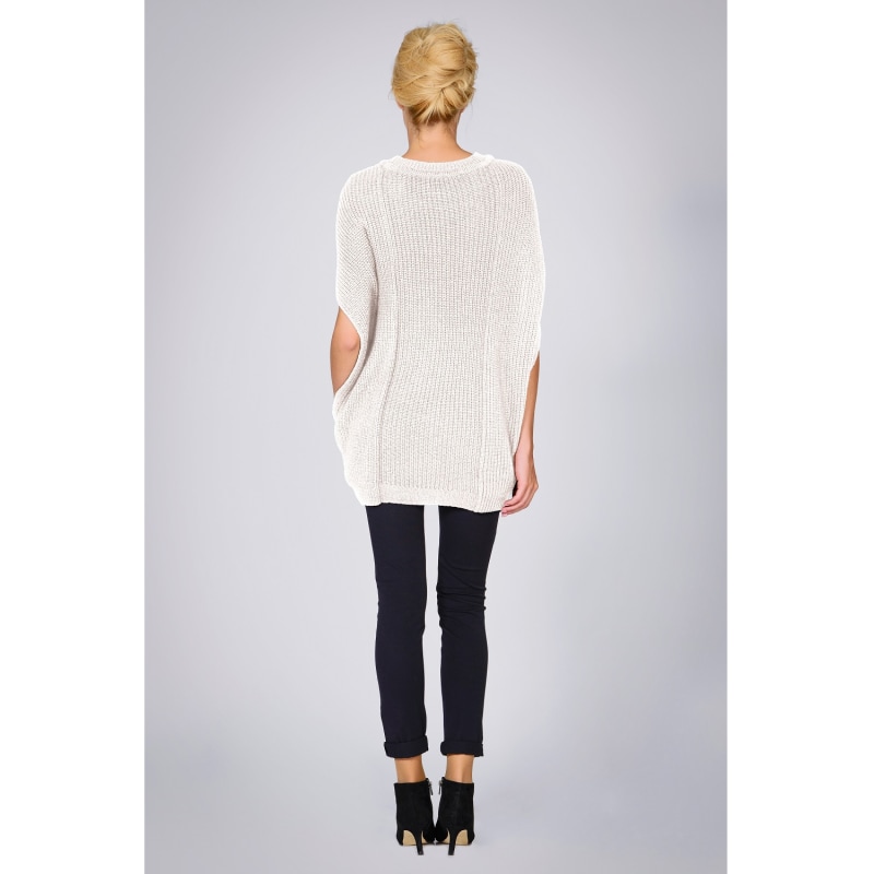 Thumbnail of Cara Cape Effect Merino Wool Ribbed Knit Sweater In Cream image