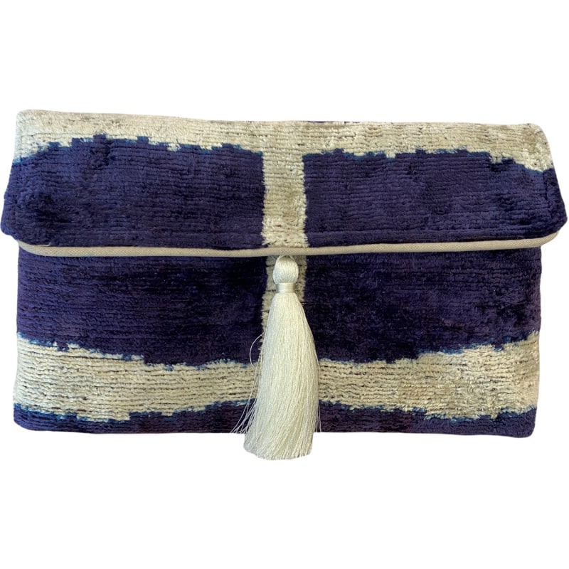 Thumbnail of Navy Blue & White Velvet Ikat Clutch image