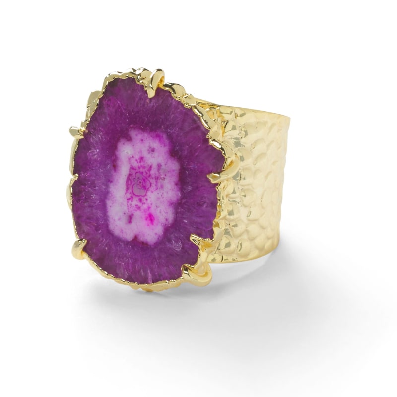 Thumbnail of Magenta Gemstone 'Solar Power' Gold Adjustable Statement Ring image